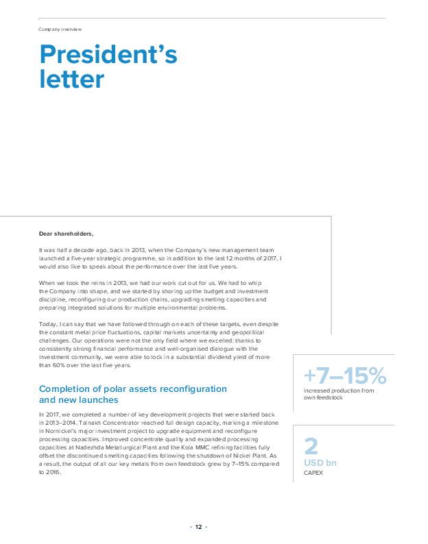 President’s letter